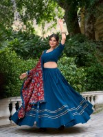 Peacock Blue Pure Cotton Navratri Lehenga Choli